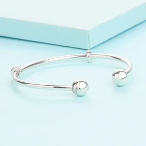 Charm Bracelets 925 Sterling Silver Open Smooth Bangle Bracelet With Screw Balls For Women Fit European Beads Jewelry