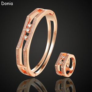 Donia jóias pulseira de luxo moda europeia e americana três diamante ativo cobre micro-incrustado zircão pulseira anel conjunto senhora d301w