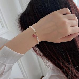 Strand Minar Niedliches Reis-Süßwasserperlen-Perlenarmband für Frauen Großhandel rosa rote Farbe Naturstein Kristall Kirsche Charm-Armbänder