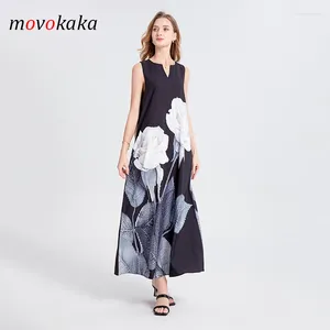 カジュアルドレスMovokaka Ladies Spring Summer Black Long Dress Seveless V-NeckBeachElegant Party 3D Rose Print Vintage Women's