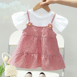 Vestidos de menina Vestido de verão Summer Dress Sleeve Princess Birthday Festume Fantaspume Infantil Roupet Flower Plaid Baby Roupos A1082