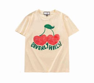 2021s Beverly Hills Cherry Designer Tshirt Herr Fashion Clothing Kort ärm Kvinnor Punk Print Letter Brodery Cat Summer Skate1482724