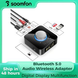 Konektörler Soomfon Bluetooth 5.0 Ses Adaptörü TV 2IN1 Alıcı Verici 3.5mm AUX RCA TF/UDisk Jack LED Ekran Ev Araba Stereo