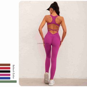 Yoga Outfit Hollow Out Yoga Jumpsuits With Chest Pads Butt Scrunch V-Back Sports Bodysuits Slim Fit Tummy Control Fitness Rompers ActivewearL231221