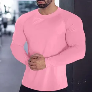 Herr t-skjortor manlig solid färg långärmad t-shirt vår sommar fitness sport snabb torkning tees runda hals täta elastiska tee toppar