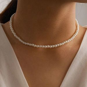 Anhänger Halskette Vintage Style Einfacher 6 -mm -Perlenketten -Halskette für Frauen Hochzeitsschlüsselblätter Mode Schmuck Großhandel Großhandel