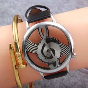 Zegarek na rękę przezroczyste muzyczne zegarki Kobiety swobodny kwarcowy kwarc skóra Montre femme damenuhr