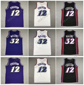 Niestandardowe męskie damki Jersey Jersey Jazzs John Stockton Mitchell Ness Karl Malone Purple Black White Size S-XXL