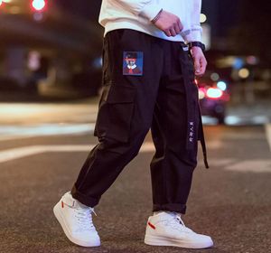 Carta Bordado Hip Hop Joggers Harajuku Pants de carga japonesa masculino Homens para calças de fita de fita de harém rosa casual calças4220438