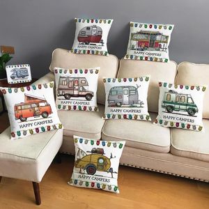 45x45cm Happy Campers Car Soft Cushion Cover Print Kudde omslag Kast Kast SOFA Heminredning Owl Pillowcase 231221