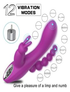 12 Funktion Rabbit Vibrator GSPOT OCH PSPOT Anal Triple Curve laddningsbar dildo för kvinnor klitstimulator 220325374750