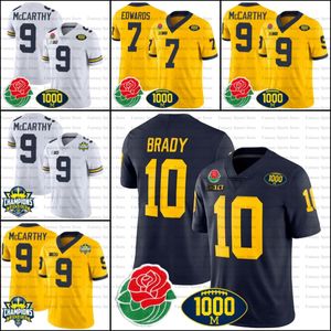 Champions Michigan 2 Blake Corum Football Jersey Special Navy Jerseys 10 Tom Brady 97 Aidan Hutchinson JJ McCarthy Charles Woodson 1000 Rose Bowl Patch Wolverines