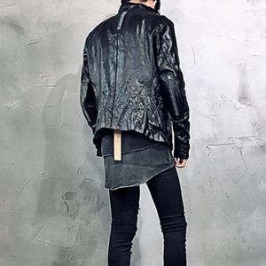 Men's Jackets Dark Avant-Garde Style Clothes Punk Goth Handmade Pleated Leather Cowhide Jacket For Men And Women Coat