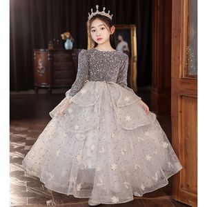 2024 Блестящие платья для цветочниц для свадебной кружевной аппликации Sequined Kids День рождения день рождения Puphy Long Princess's Princess's Little Girl's Pageant Pageant Formal Dress