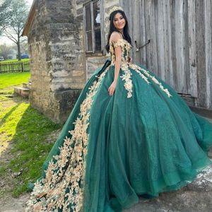 Zielona sukienka Quinceanera suknia balowa złota koronkowa aplikacja meksykańska słodkie vestidos de xv 15 anos 16 xv lat miss urodziny meksykańska sukienka