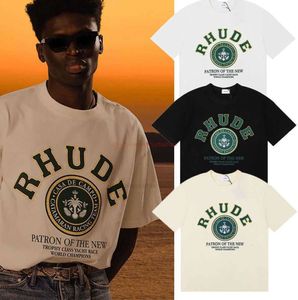 Designer modekläder tees tshirt 2023 sommar ny rhude mångsidig grönt tryck lös hög gata casual bomull kort ärm för män kvinnor355