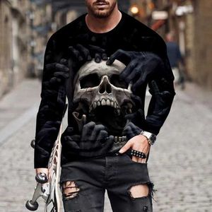 Men's T-Shirts Fashion 3D Skull Print Long Sleeve T-shirts Hip Hop Trend Harajuku Men's T Shirt Casual O-neck Cotton Loose Tops Vintage ClothesL2404