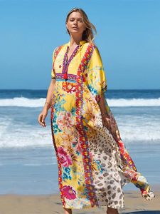 Abito 2022 Kaftan vintage Retro Vneck Bohemain Maxi Dressus Plus Size Beach Wear Kaftan Slee BATS Dreeve Dree N1386