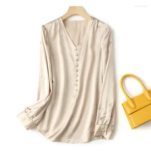 Kadın bluzları Kadın İpek Bluz Mulberry 22 Momme Düz Renk Beyaz Pembe Gri Uzun Kollu Gömlek Üst Ofis Çalışma L XL FF021