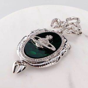 Designer Viviene Westwoods Viviennewestwood Empress Dowager Mermaid Green Mermaid Medaglia Full Diamond Saturno Necklace Women's Fashion Planet Pendant Spilla