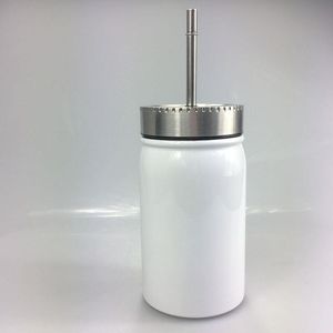 Barattolo di vetro bianco per sublimazione a doppia parete 17OZ Bicchiere per barattoli di vetro in acciaio inossidabile con coperchio cannuccia 17 once Caffè birra succo tazza vuoto mason Bvws