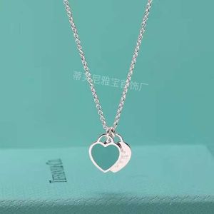 Designer Brand Emalj Peach Heart Necklace TIFFAYS Hög version 925CNC Tryckt Blue Pink Double Pendant Collar Chain With Logo