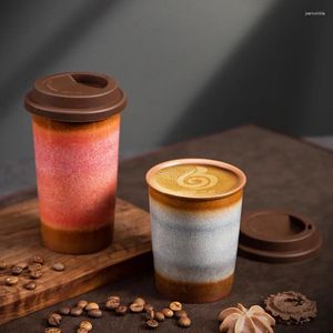 Mugs 350ml Creative Ceramic Mug With Silicone Lid Coffee Cup High-looking Portable Breakfast Afternoon Tea Gradient Water