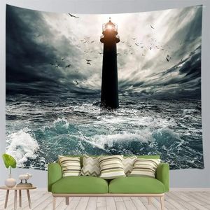 Tapeçarias farol tapeçaria oceano parede pendurado tempestade ondas do mar arte natureza desastre sala de estar quarto dormitório decoração casa