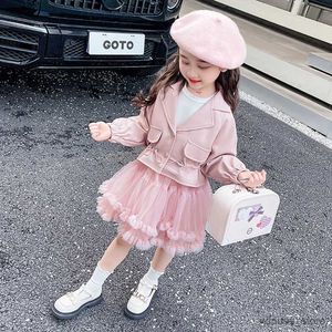 Mädchenkleider Kinder Kleidung Leder Jacke + Maschenkleid Kleidung für Mädchen lässige Stil Kleidung für Mädchen Frühling Herbst Kinder Kleidung