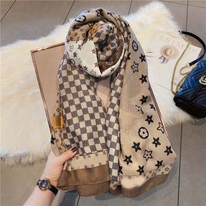 Designer-Schal aus Baumwolle und Hanf, bedruckter Schal für Damen, Herbst und Winter, weicher Hautpflege-Schal, umwickelt mit warmem Schal