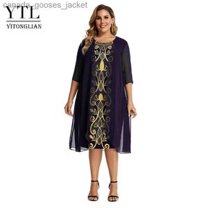Dwuczęściowa sukienka Jitonglian Ladies Vintage w stylu swobodna sukienka tunikowa dla kobiet plus rozmiar Fałszywe Dwuczęściowe wiosenne lato Vestidos W110 L231221