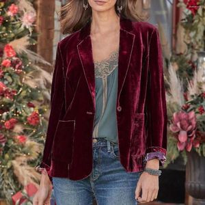 Kadınlar Takımlar Tek Düğme Sıcak Sonbahar Kış Altın Velvet Kavur Ofis Takım Ceket 3D Kesme Bayanlar Blazer Dış Giyim