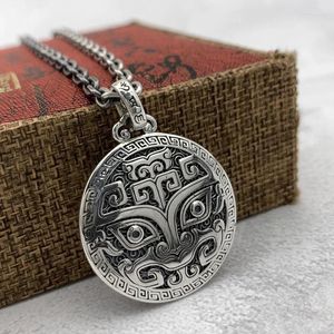 Naszyjniki wiszące Sterling Srebrny vintage osobowość Gourmet Waffle Hollow Blessing Lucky Button Men's and Women's