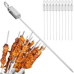 10Pcs BBQ Skewers Set Outdoor Grilling Stainless Steel Barbecue Sticks for Meat Chicken Beef Kitchen Accessories 231221
