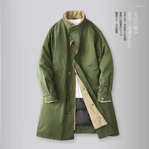 Jaquetas masculinas inverno japonês retro longo blusão jaqueta exército verde casaco plus size parka outono puffer casaco