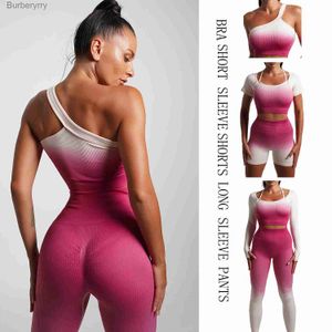 Active Sets Seamless Gradient Yoga Sets Sports Fitness High Waist Hip-Lifting Pants Long-Sled Suits Workout Gym Leggings Sets for WomenL231221