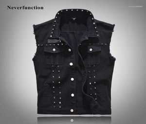 MEN039S JACKETS MEN MODE Vintage Metall Niet Punk Motorradhülle Jeans Jacketsmal Casual Slim Fit Black Denim Vesten 7312095