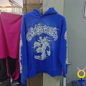 Stock Blue Graffiti Hellstar Hoody Vintage Flame Hooded Pullover Rock Hiphop Street Men Women Clothes Hell Star Sweatshirts 231221