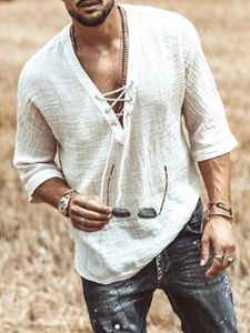 Men's Casual Shirts White T-shirt Summer Top Shirt Man Blouse Short Sleeve Cotton Linen Men Loose Camisa Masculina