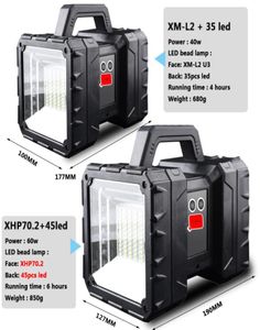 XHP702 Super Bright LED -uppladdningsbar dubbelhuvud Searchlight Handhållen ficklampa Arbetsljus Spotlight Floodling8367768