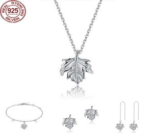 New S925 Earrings Necklace Ins Hot Selling Simple Leaves Sterling Silver Accessories Three Piece Set for5349389