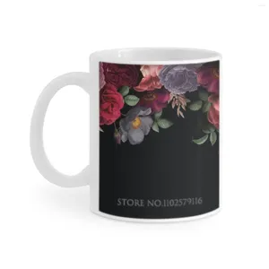 Mugs Antique Botanical Night Watercolor Roses On Black White Mug Printed Funny Tea Cup Gift Personalised Coffee Blossom Spring