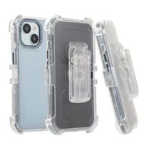 Capa de telefone transparente fosca à prova de choque com clipe traseiro para iPhone 15 11 12 13 14 Pro Max Samsung S24 Ultra Quatro cantos Suporte anti-queda Capa transparente