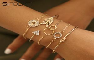 Sindlan 5pcs Kristall Geometrische Armreifen für Frauen Vintage Gold Open Armbänder Set Pfeilkompass Boho Armband Handgelenk Kette Schmuck 7698782