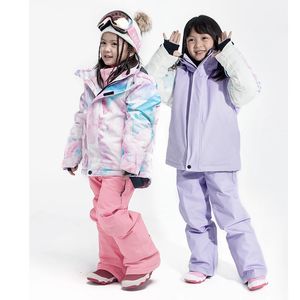 Gilrs Skiing Suits Kids Ski Sets Winter Waterproof Windproof Kids Ski Jacket Outdoor Warm Hooded Snowboard Sports Suits 231220