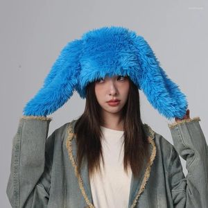 Berets 2023 Ears Beanies Korea Ins Niche Cute Rose Red Plush Pullover Cap Winter Warm Keeping Funny Pography Women's Hats