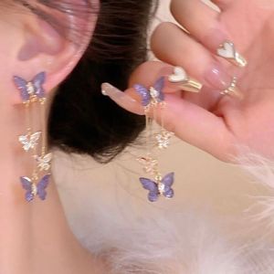 Kolczyki Dangle Lavender Romantyczne, delikatne fioletowe stadnki motyl żeńskie frędzle