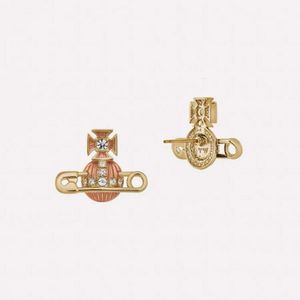 Designerin Viviene Westwoods Viviennewestwood Empress Dowager Saturn Pins Emaille-Ohrringe für Frauen, leichte, luxuriöse, süße, blau-orangefarbene Planetenohrringe 22256