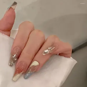 Unghie finte stampate su strass lunghi fatti a mano progettati artificiali per ragazze, manicure con copertura completa, toppa per unghie riutilizzabile