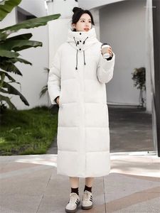 女性のトレンチコートホワイトロングコットンコート2023冬のファッション太い暖かさフード付きパーカー韓国ゆるいゆるいアンチコールド-30高品質の服